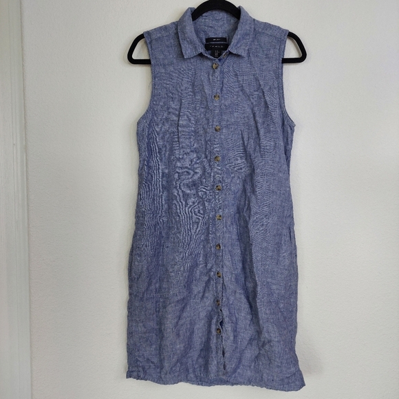Tahari 100% Linen Button Down Sleeveless Shirt Dress Size Meduim - Picture 1 of 9